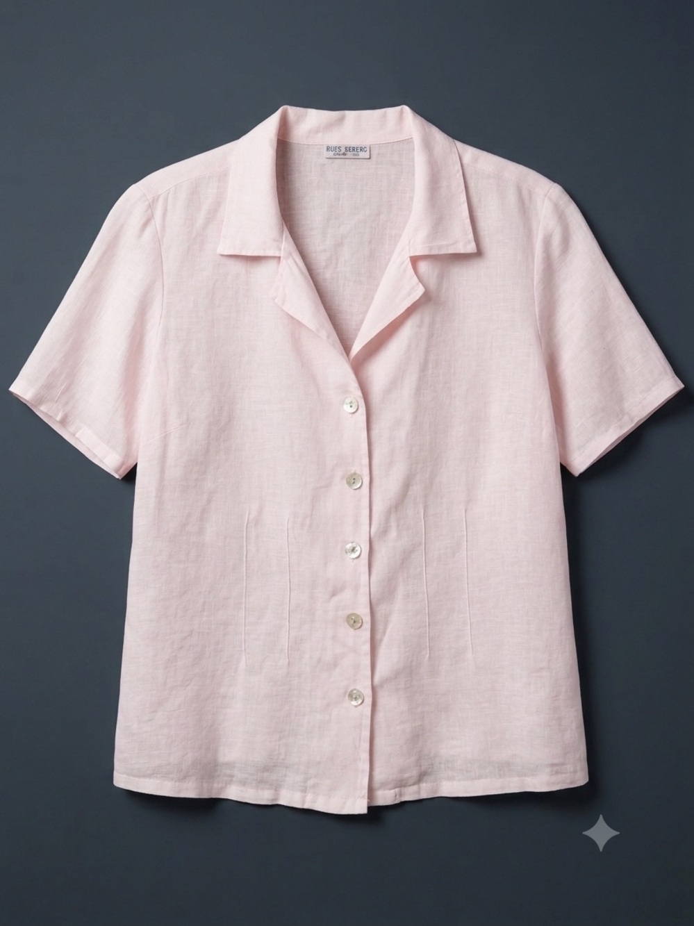 Russ Berens Malibu Vintage 100% Linen Pastel Pink Short Sleeve Button Up Shirt M